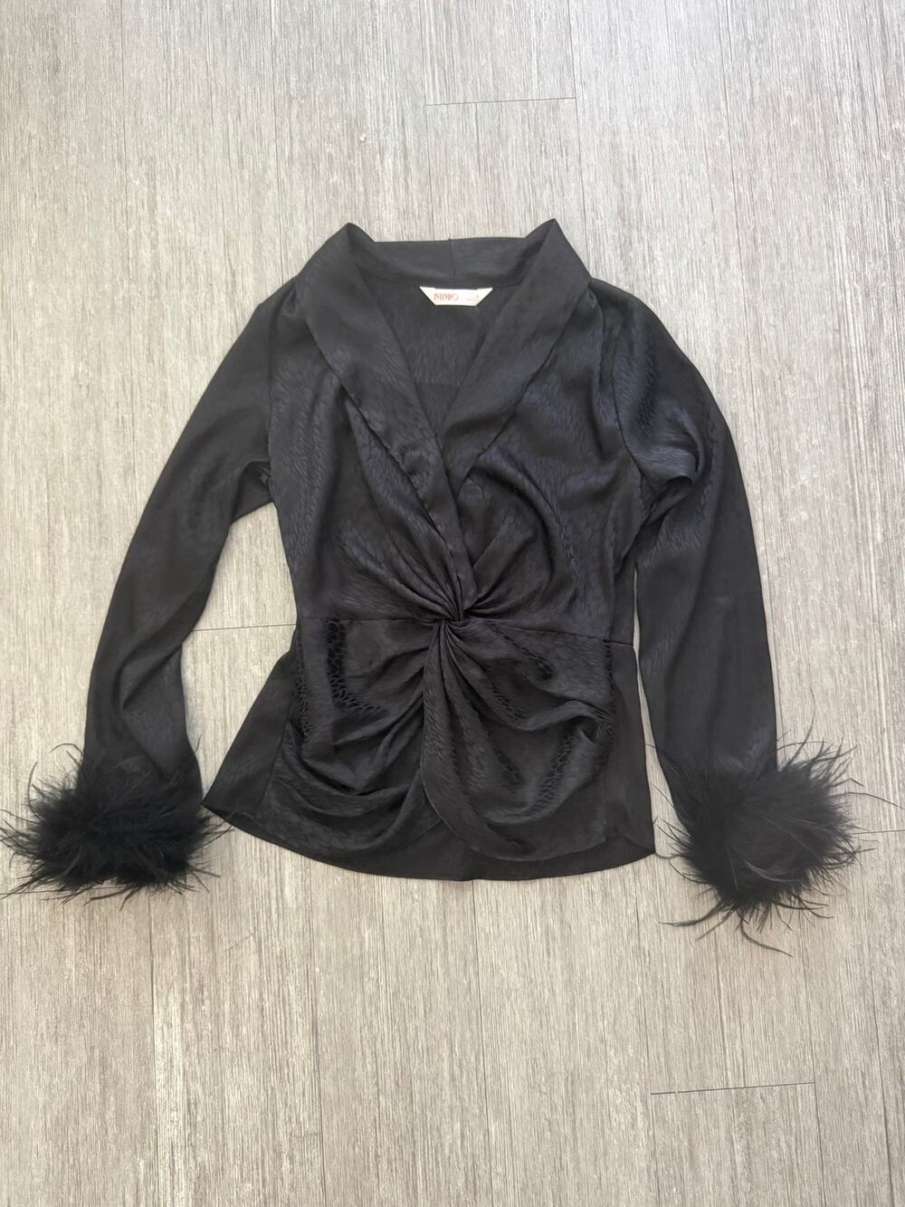 Intempo Black Blouse with Feather Detail